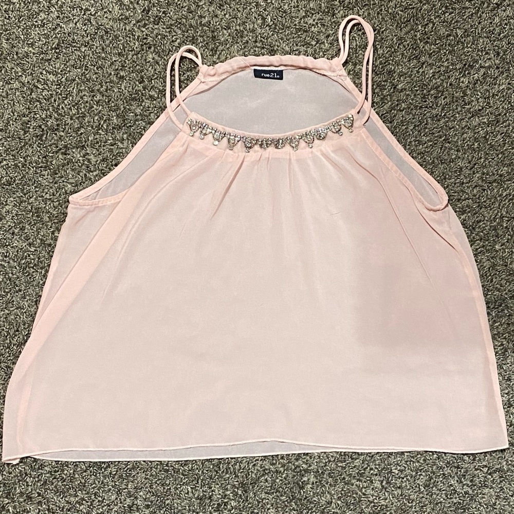 Baby Pink Rhinestone Tank Top Size L